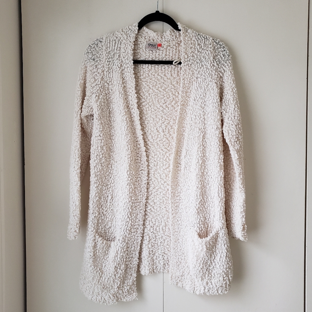 Only Cream Textured Open-Front Cardigan